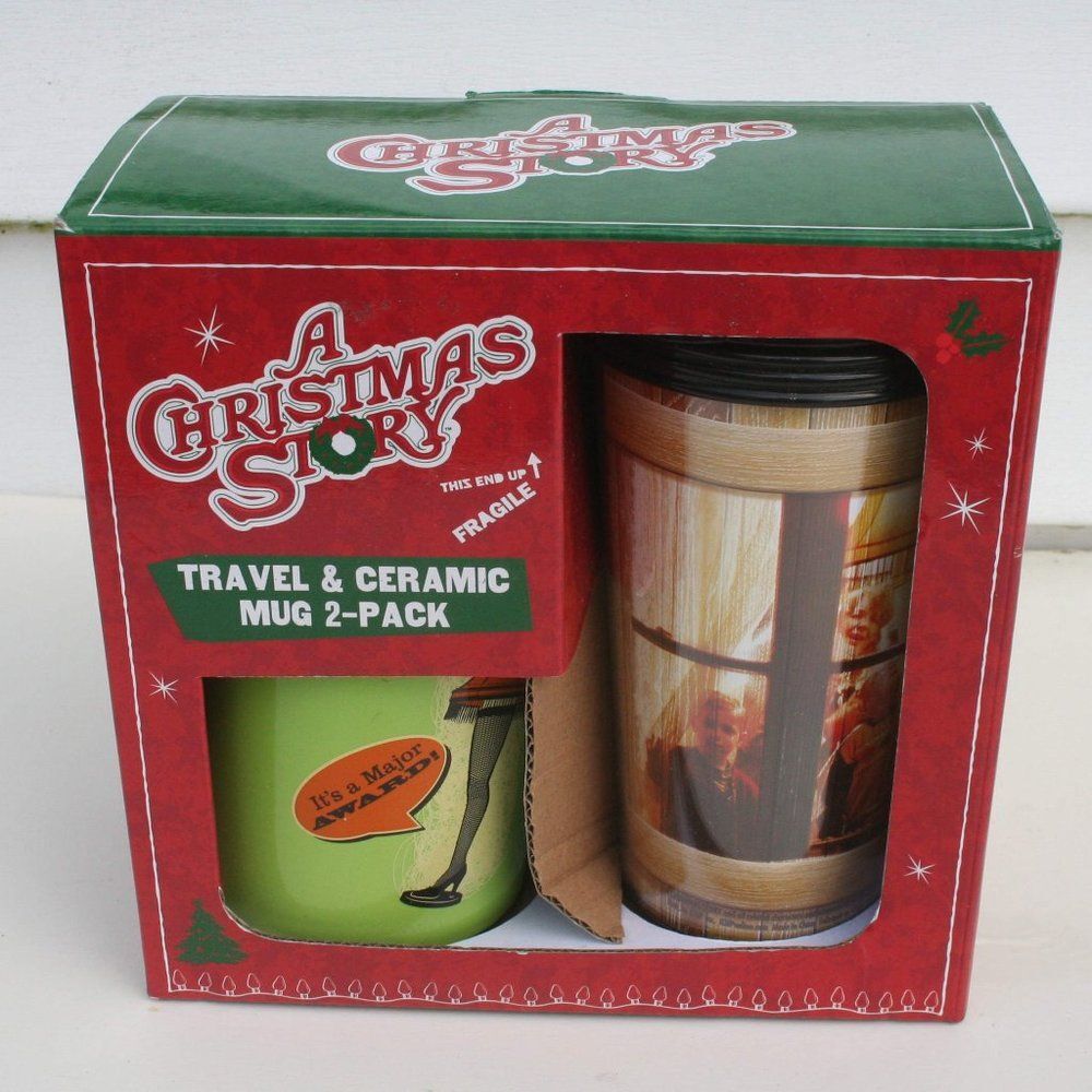 A Christmas Story Major Award Leg Lamp Mug & Fragile Crate Travel Cup Gift Set